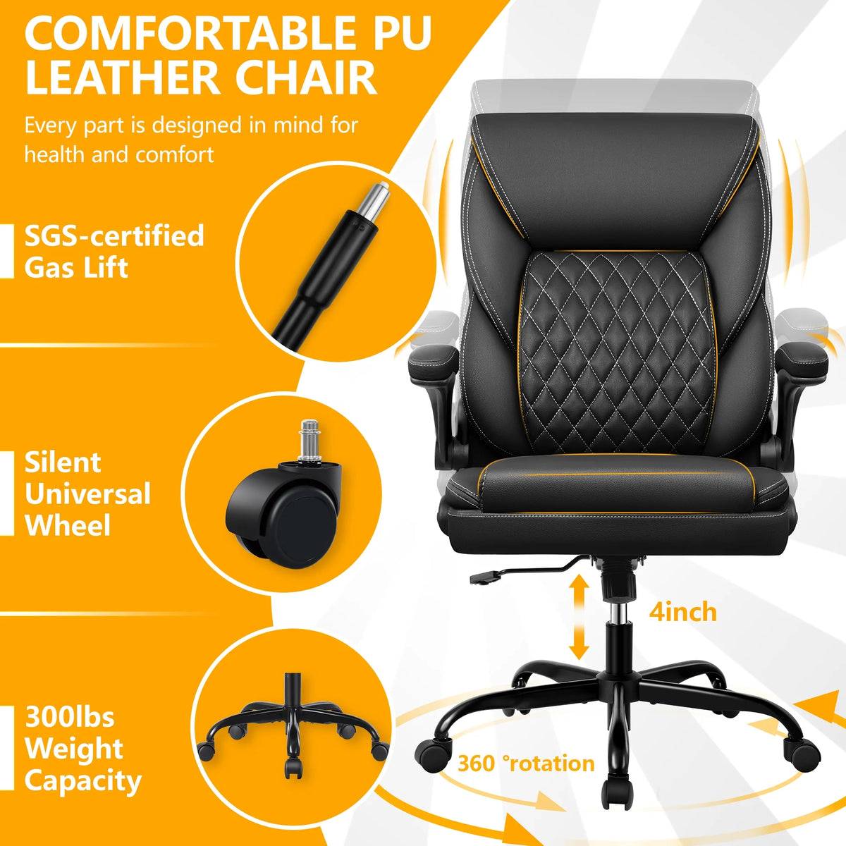 Leather Ergonomic Office Chair with Flip-Up Arms D56122