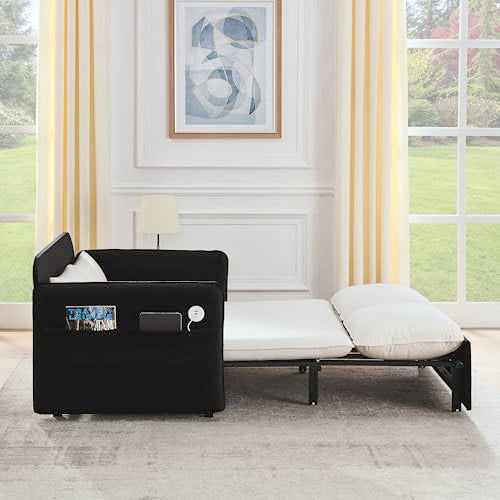 Velvet Convertible Sofa Bed with Removable Armrests Y97196