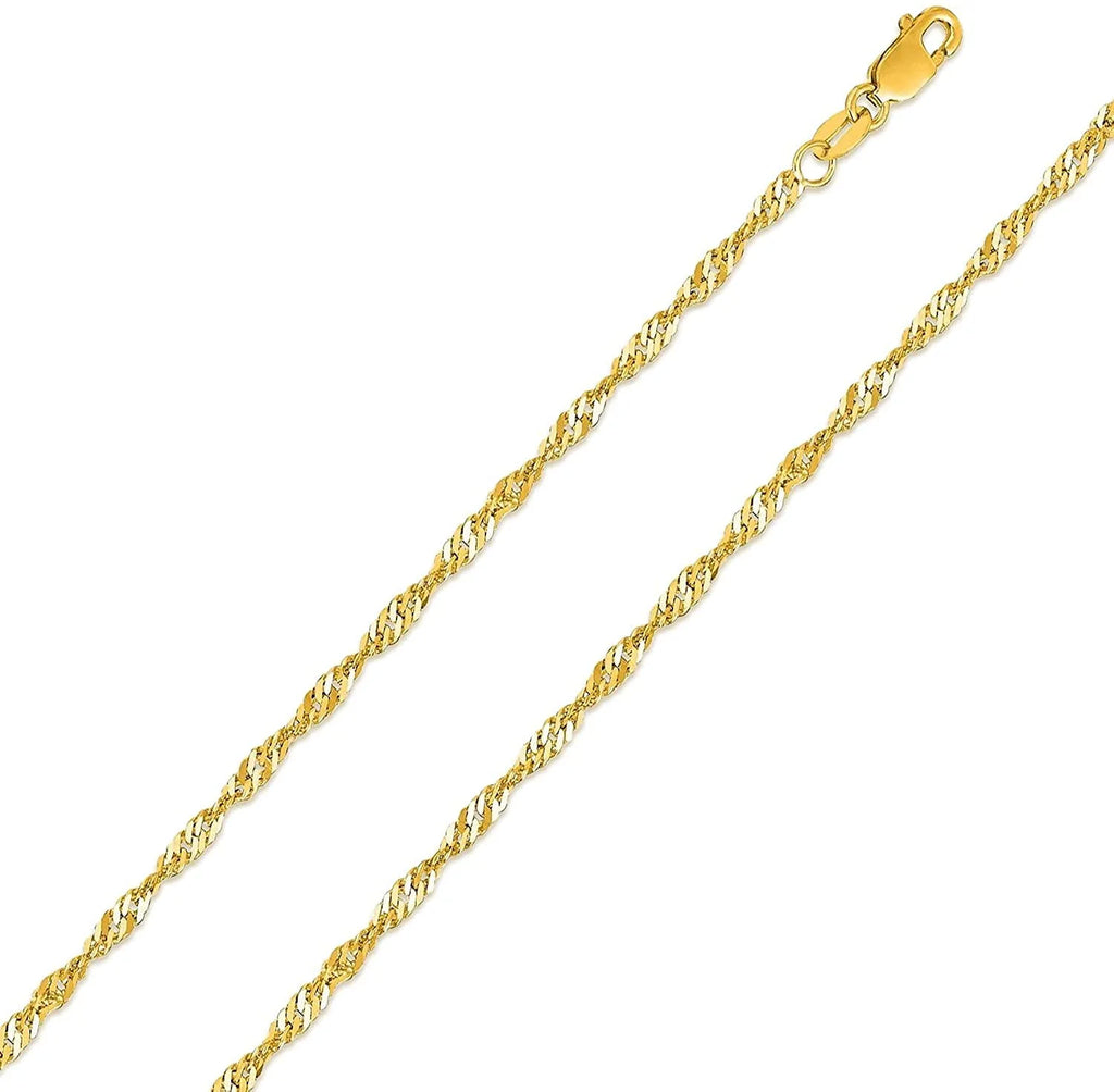 10K Yellow Gold 1.5mm Singapore Pendant Chain Necklace B490
