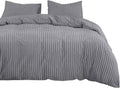 Gray Striped King Size 3pcs Washed Cotton Duvet Cover Set with Zipper Closure C40977
