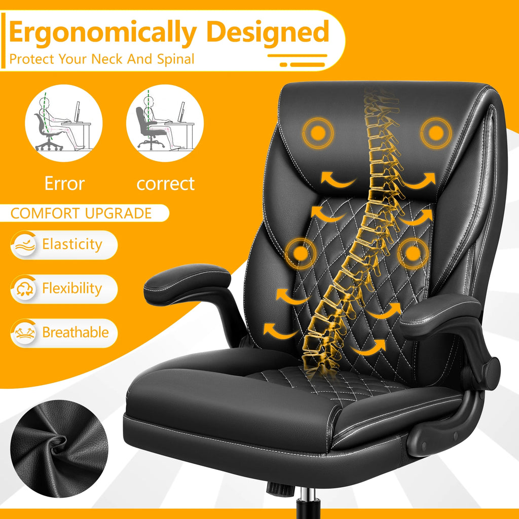 Leather Ergonomic Office Chair with Flip-Up Arms D56122
