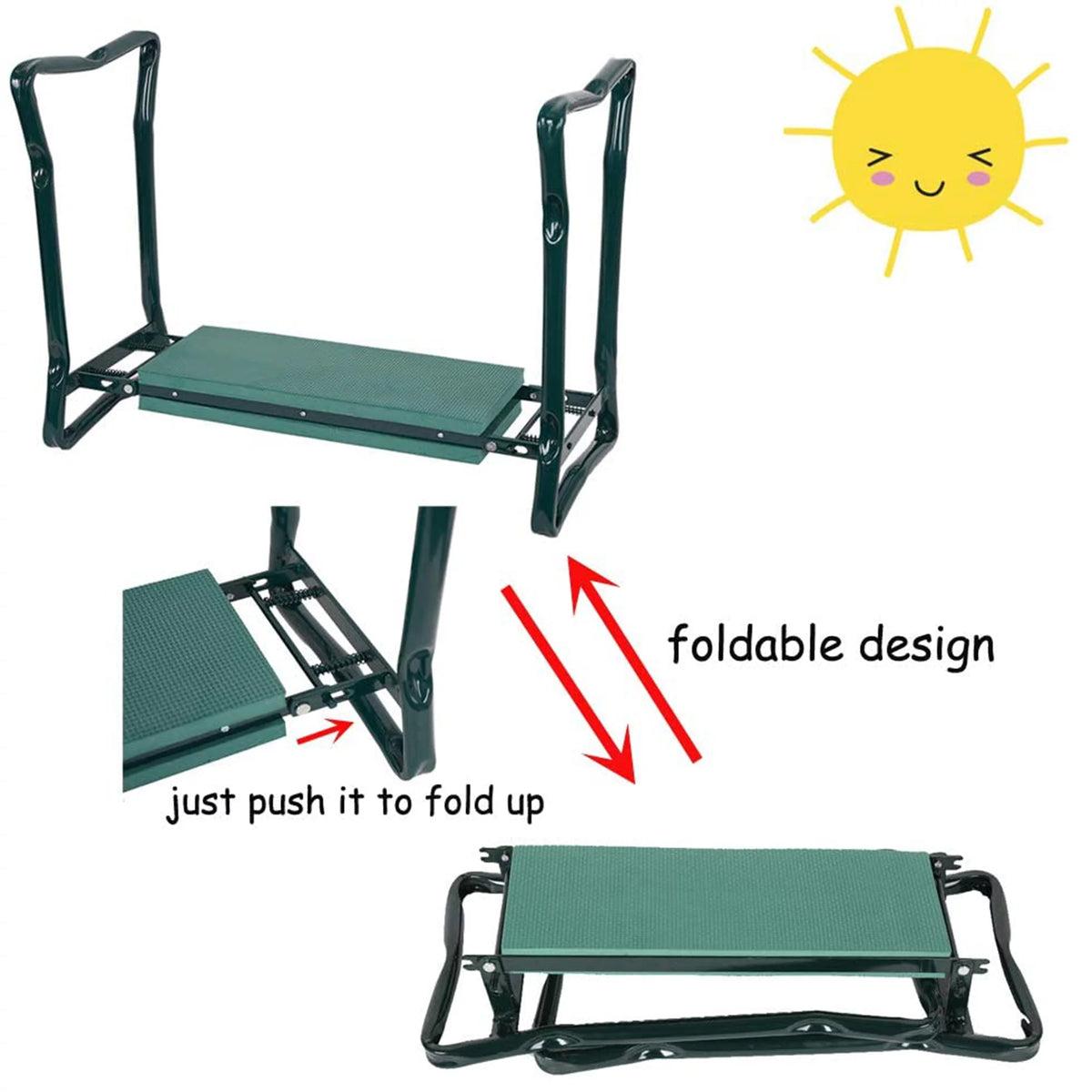 Folding Garden Kneeler Seat Portable Bench Stool with Kneeling Pad Y54520