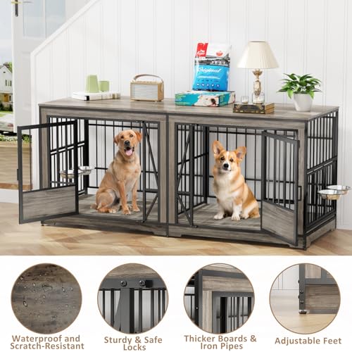 Brown Extra Large Double Dog Crate Furniture with Adjustable Divider V8065