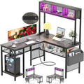 Black Oak L Shaped Desk with Power Outlets and USB Ports C624914