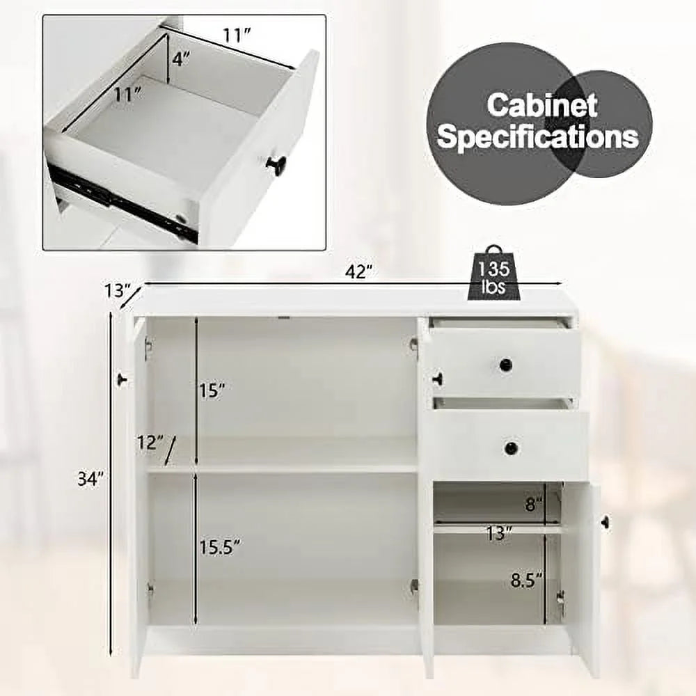 Buffet Cabinet with 2 Drawers 3-Door Adjustable Shelves White Q178