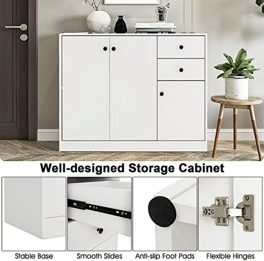 Buffet Cabinet with 2 Drawers 3-Door Adjustable Shelves White Q178