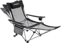Black Mesh Folding Camping Lounge Chair with Foot Rest Z432941