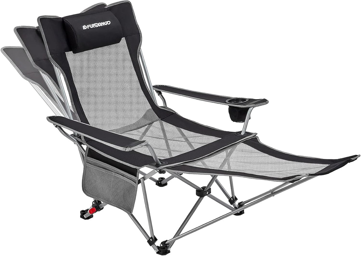 Black Mesh Folding Camping Lounge Chair with Foot Rest Z432941
