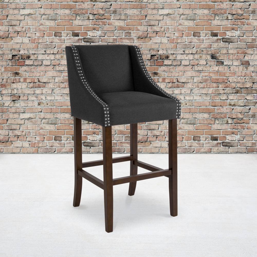 Brown Leather Barstool with Nail Trim Z65545