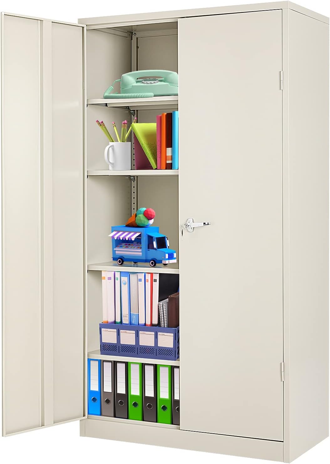 Locking Metal Cabinet with 2 Doors, 4 Adjustable Shelves, Black N139