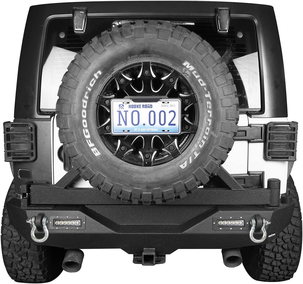 Rear Bumper with Spare Tire Carrier & Receiver Hitch & 2x LED Floodlights S69066