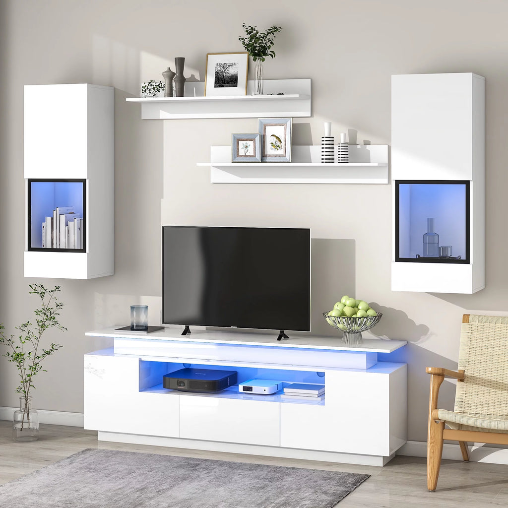 White High Gloss Wall Mounted TV Stand with LED Light Strips D351783