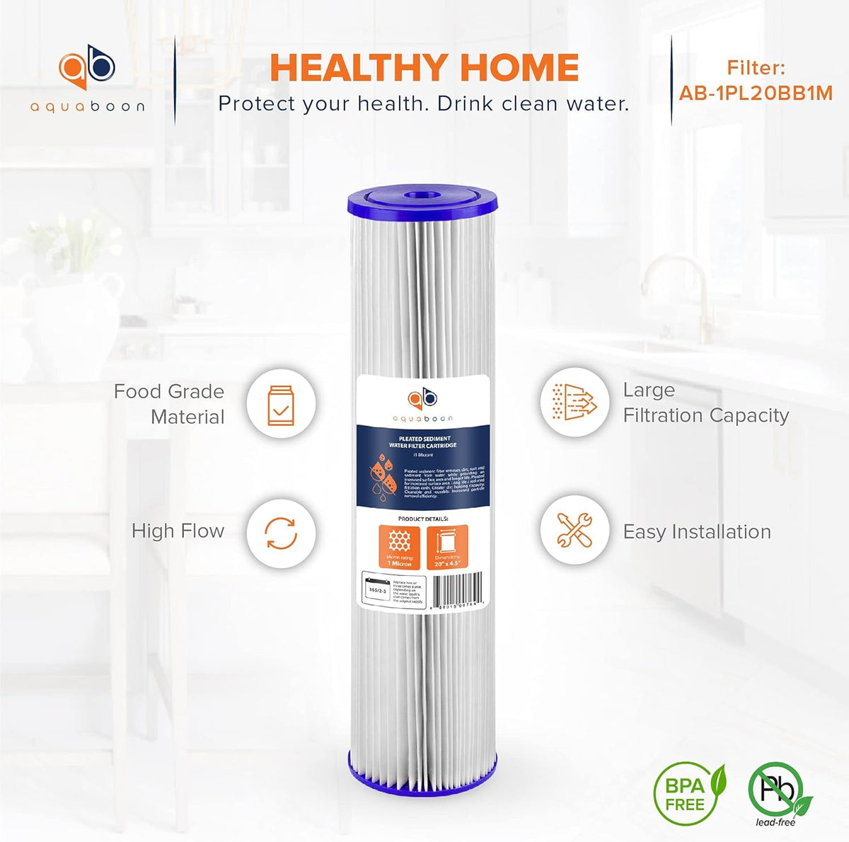 1 Micron 20 Pleated Sediment Water Filter Cartridge 2-Pack Q48559