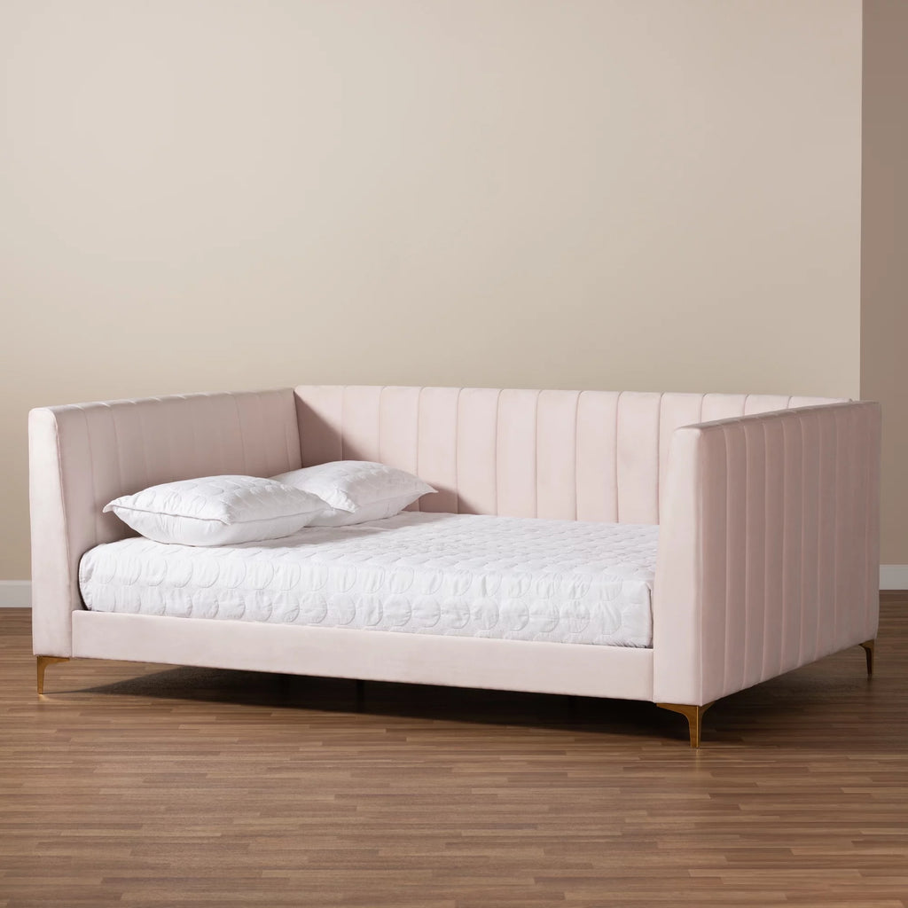 Light Pink Velvet Gold Finished Full Daybed Q9902