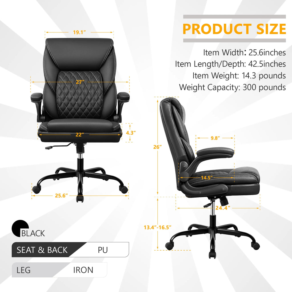 Leather Ergonomic Office Chair with Flip-Up Arms D56122