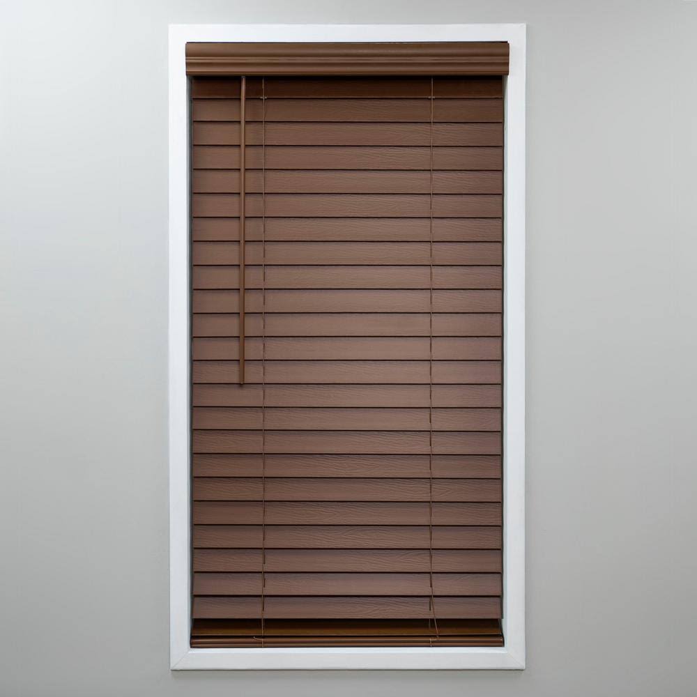 Cut-to-Width Dark Oak Cordless 2 in. PVC Faux Wood Blind 70 in. W x 72 in. L M1155
