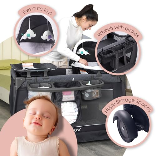 Grey Foldable Playpen with Bassinet, Mattress, Changing Table K274712