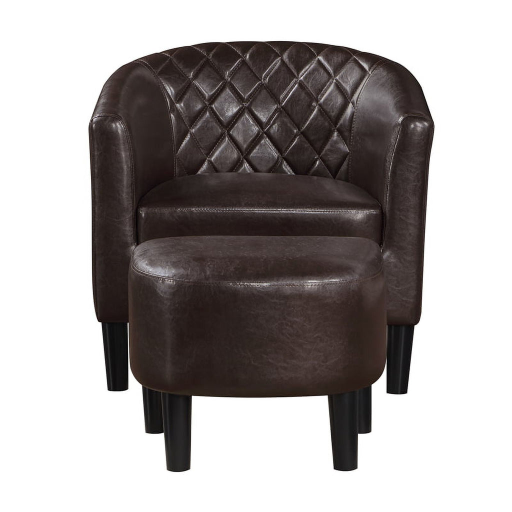 Espresso Faux Leather Fabric Accent Chair with Ottoman J84091