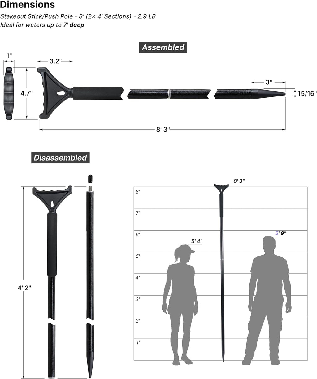Stakeout Stick Push Pole For Boats Kayaks Fishing J52180