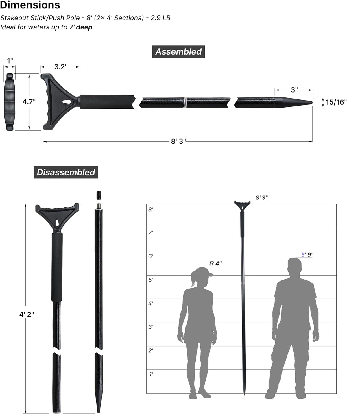 Stakeout Stick Push Pole For Boats Kayaks Fishing J52180
