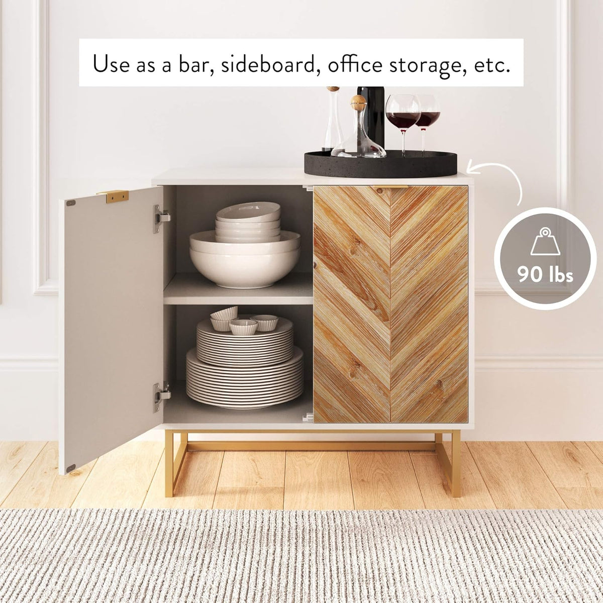 White Free Standing Accent Cabinet with Doors A560