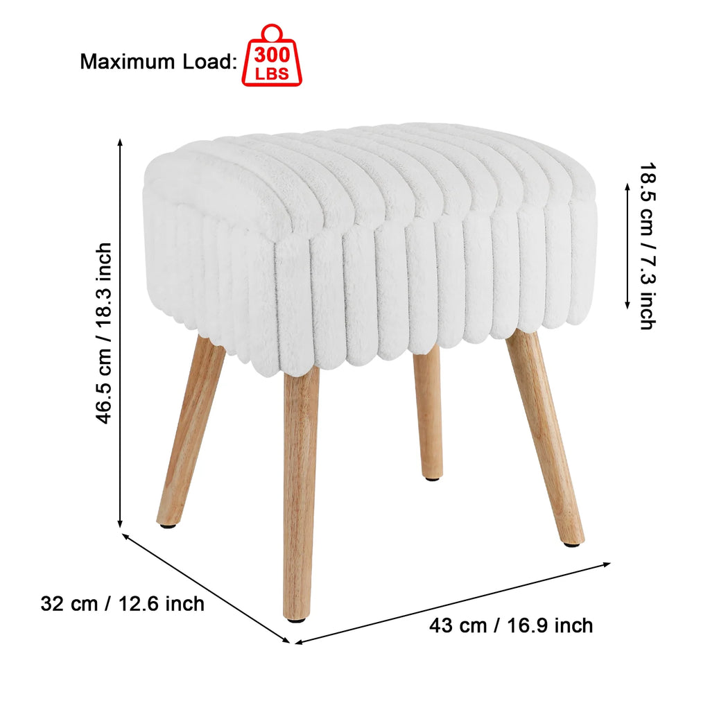 White Storage Ottoman Footstool with 4 Wood Legs V992109
