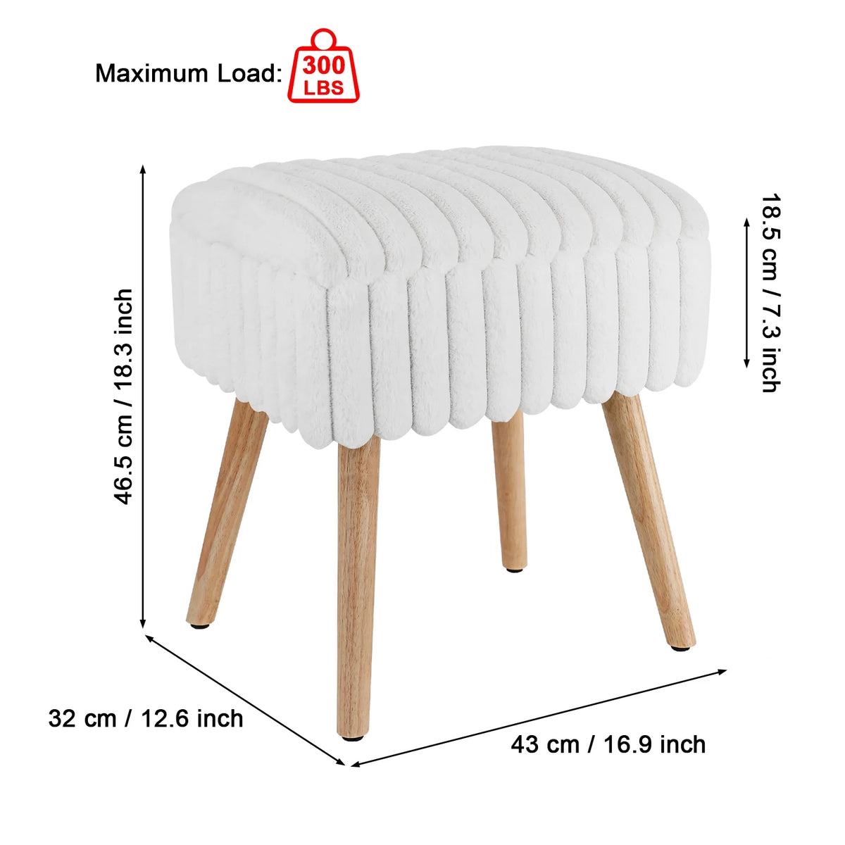 White Storage Ottoman Footstool with 4 Wood Legs V992109