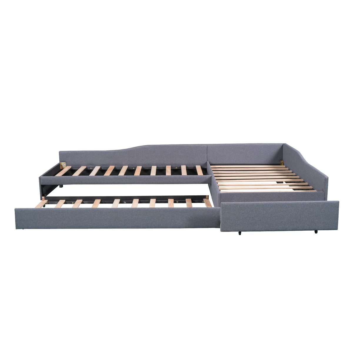 Gray L-Shaped Daybed with Trundle and Drawers, Twin Size Upholstered Sofa Bed X8841