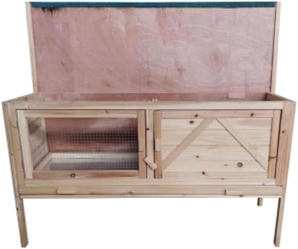 Outdoor Wooden Rabbit Hutch with Open-up Roof and Pull Out Tray I5809