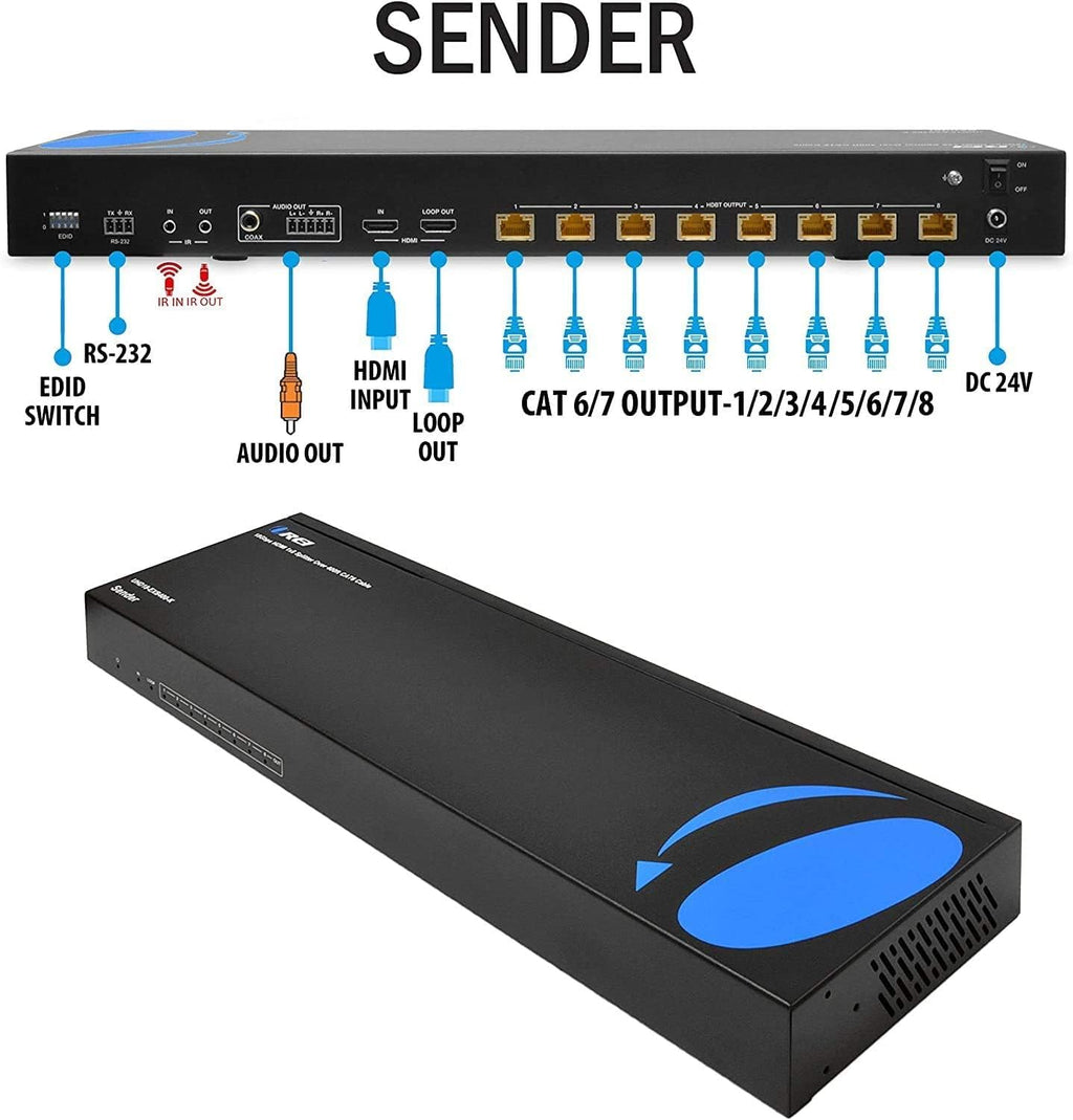 1x8 HDMI Extender Splitter HDBaseT 4K Over Single Cable CAT6/7 N939007