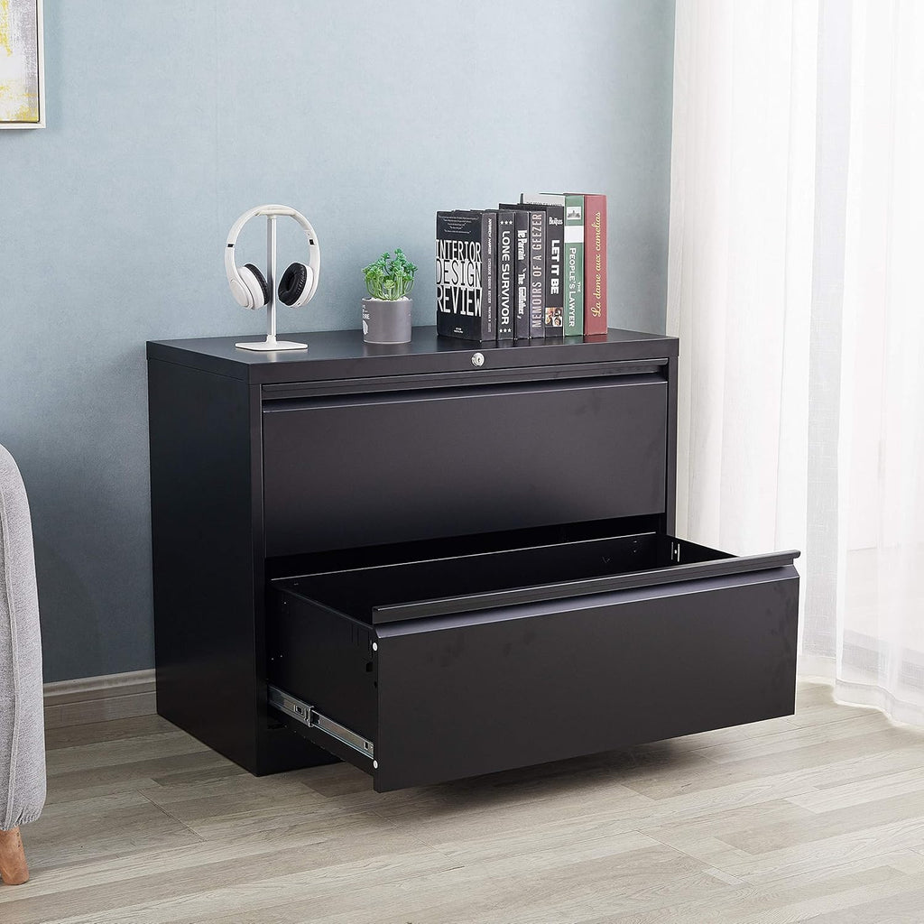Black 2 Drawer Metal Lateral File Cabinet with Lock L6534