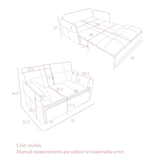 Velvet Convertible Sofa Bed with Removable Armrests Y97196