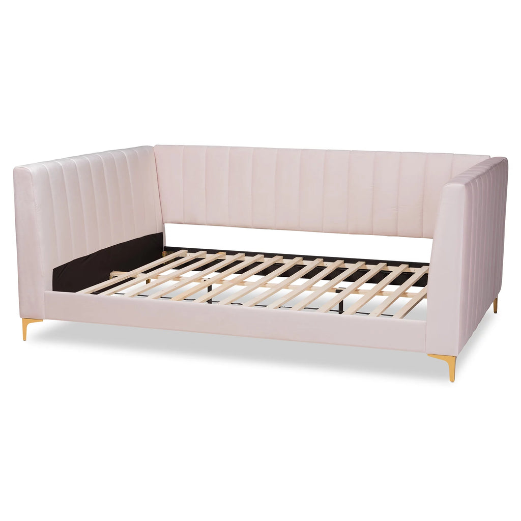 Light Pink Velvet Gold Finished Full Daybed Q9902