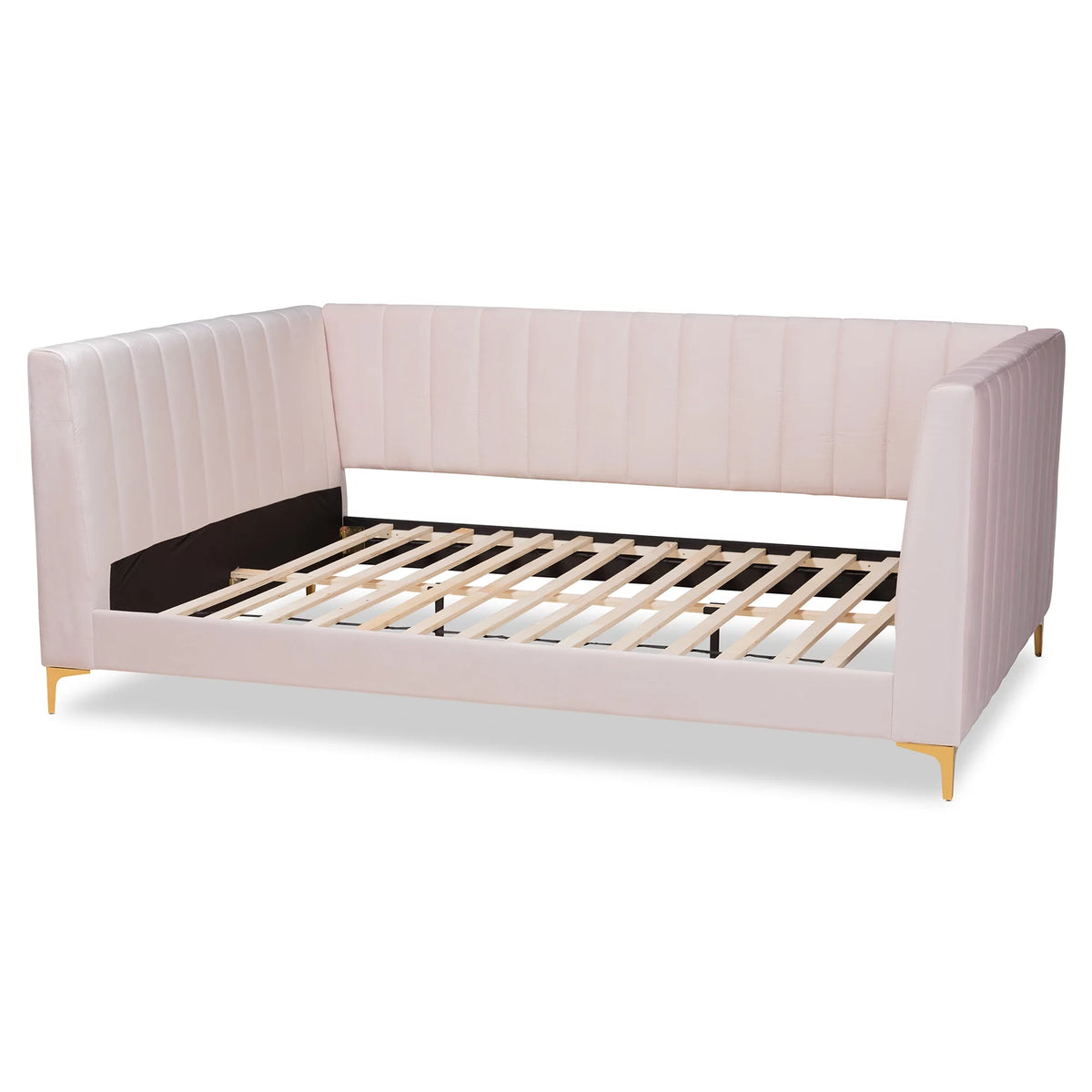 Light Pink Velvet Gold Finished Full Daybed Q9902