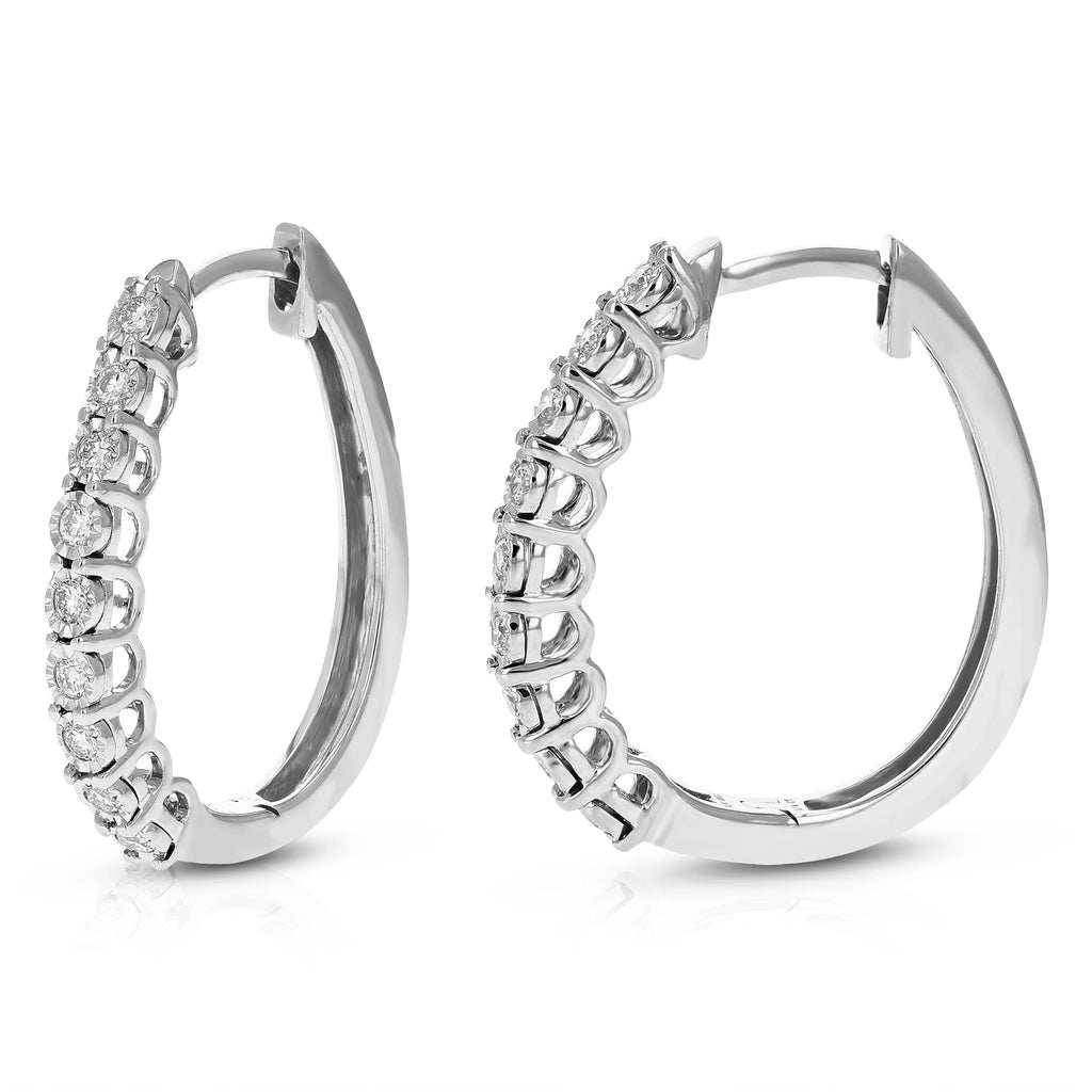 1/4 CTTW Lab Grown Diamond Hoop Earrings 925 Sterling Silver 3/4 Inch A11265