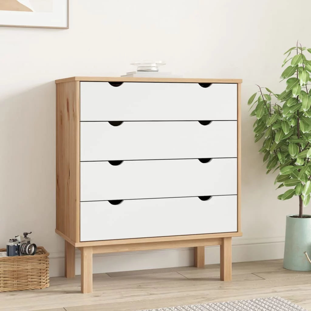 Brown&White Solid Wood Pine Drawer Cabinet B242