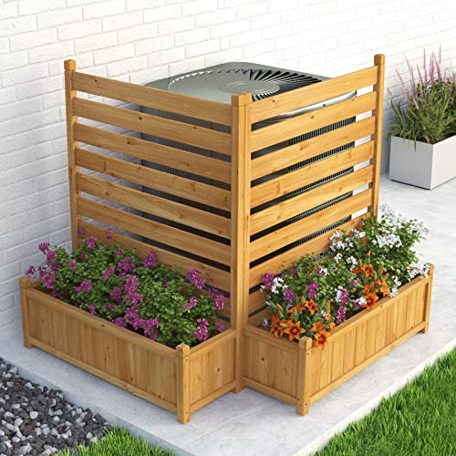Wood Air Conditioner Fence with Planter Box I1557