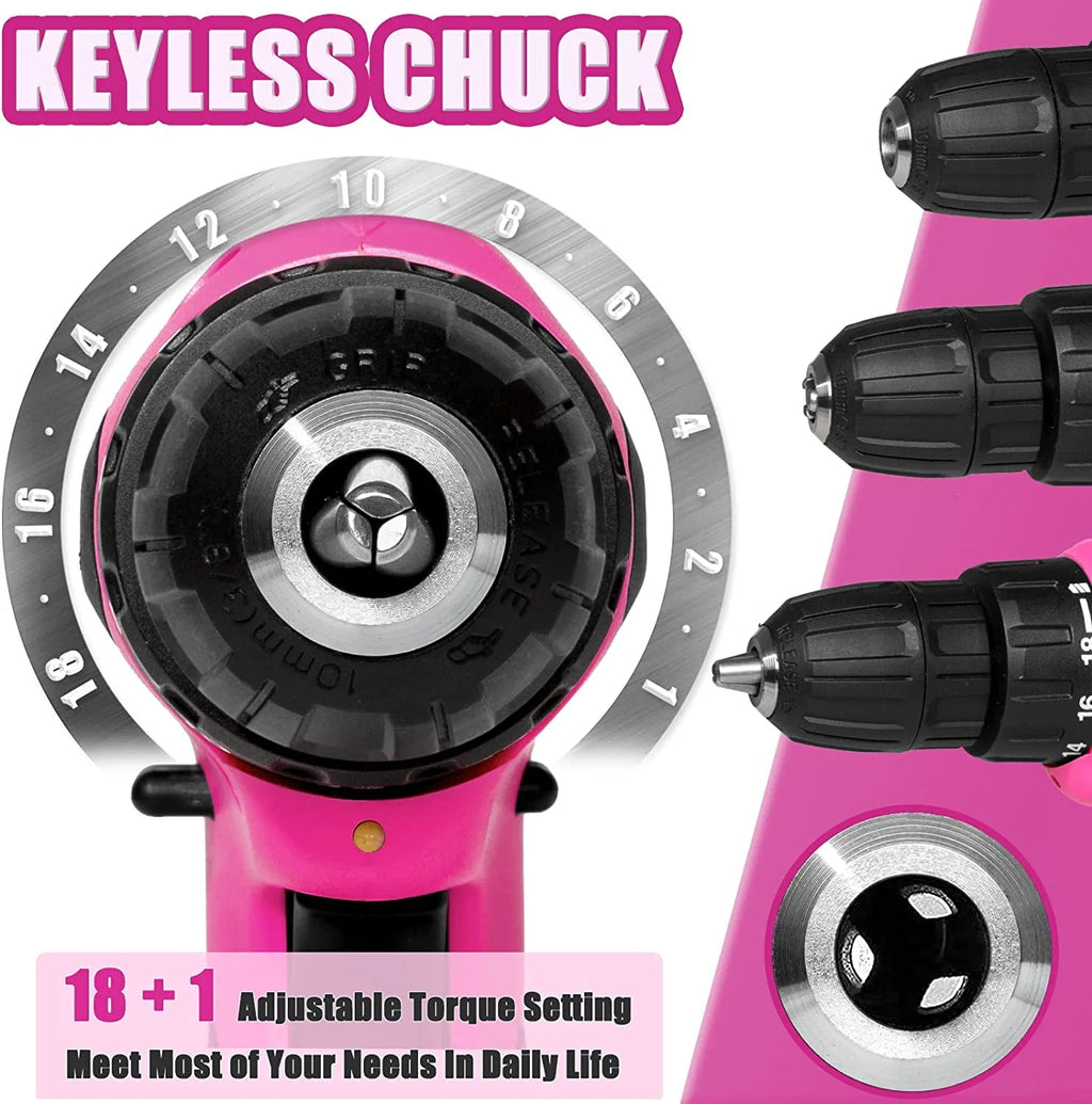 Pink 137 Piece Cordless Drill and Tool Set Y281