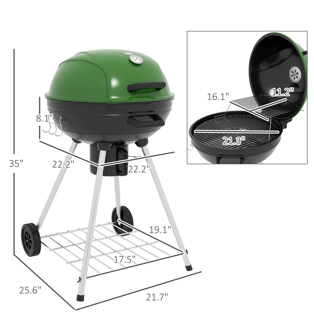 21 Kettle Charcoal BBQ Grill with Wheels U374083