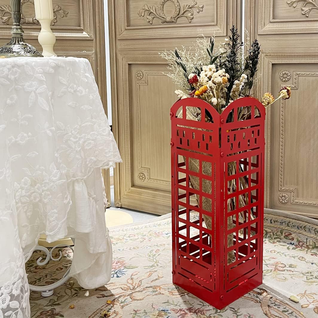 Red Metal Umbrella Stand Rack with Cane Holder K5390
