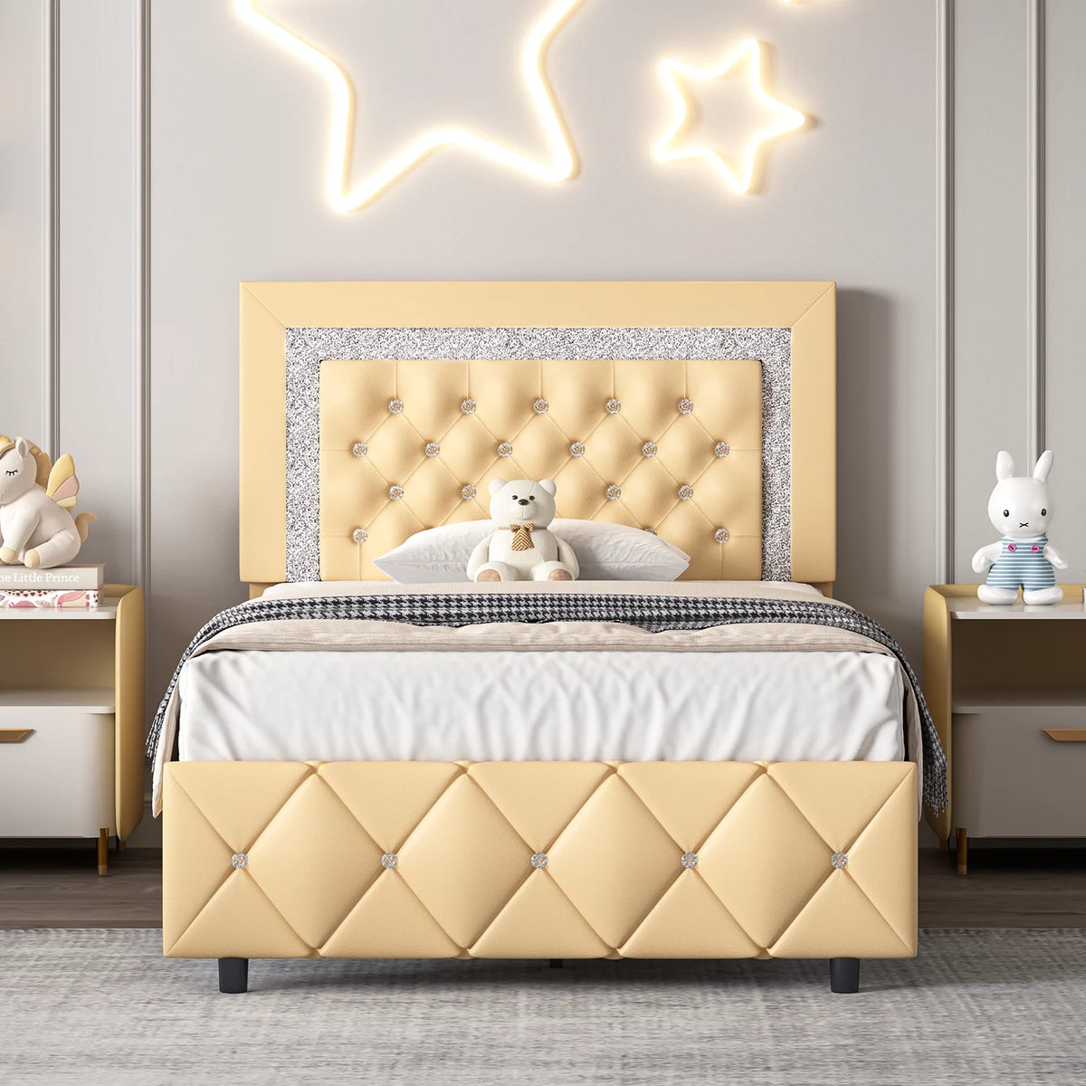 Black Twin Size Upholstered Platform Bed Frame with Headboard Q237