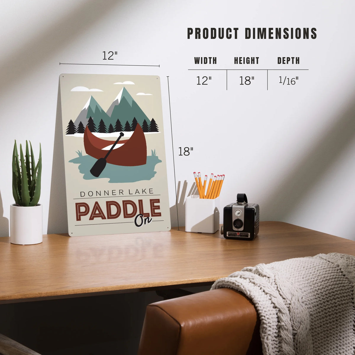 Maroon Canoe Metal Sign Decor F919099