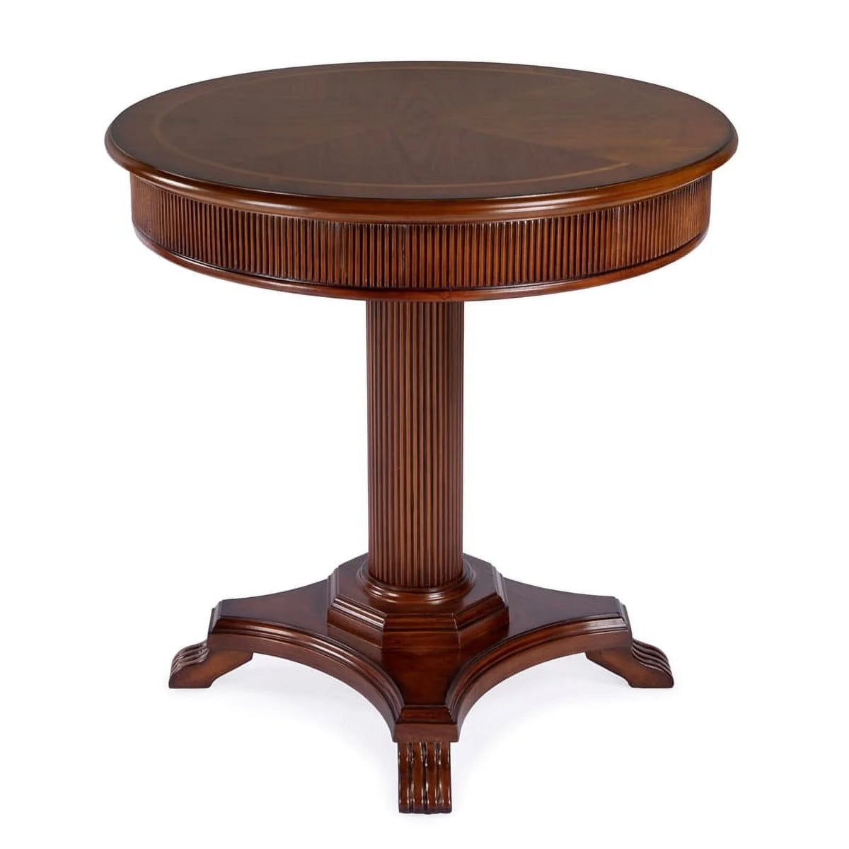 Brown Ribbed Wood Pedestal Foyer Table L995