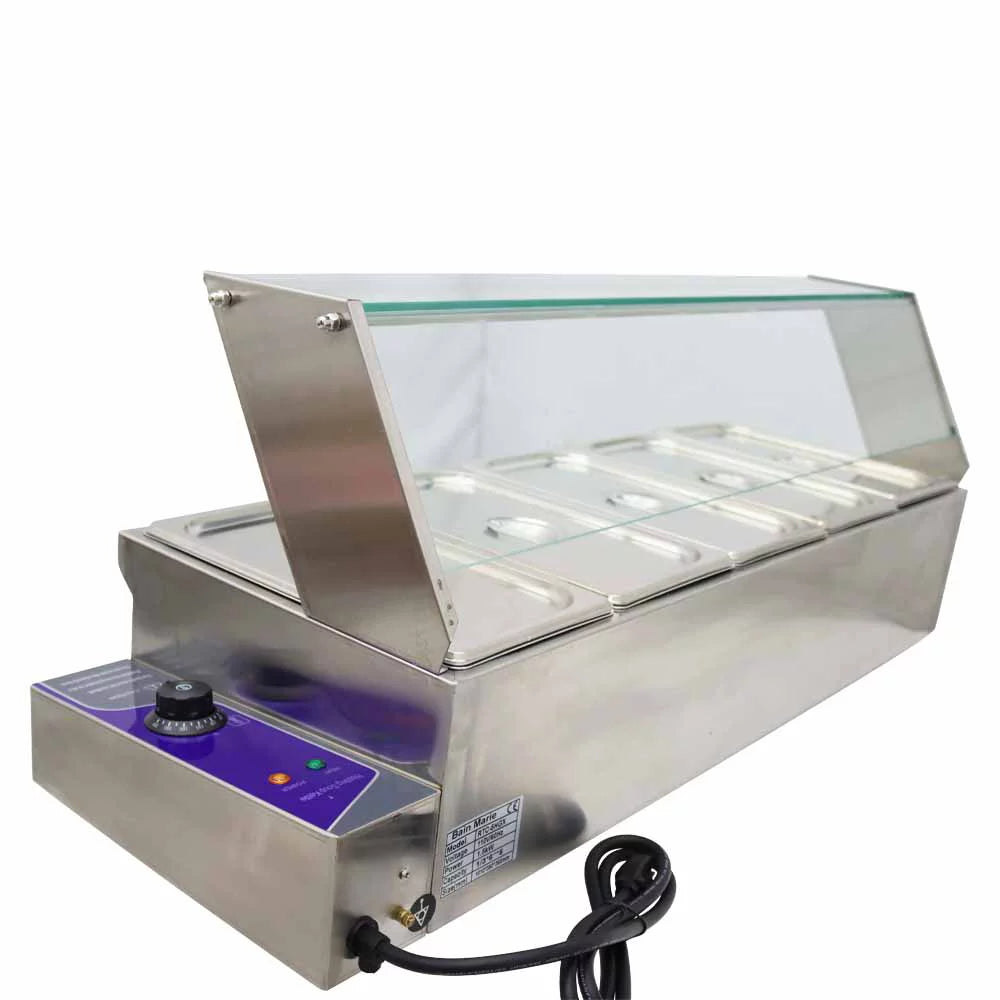 Electric Commercial Food Warmer Steam Table with Glass Guard 5-Pan W713882