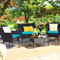 4 Pieces Patio Rattan Furniture Set Cushioned White B663