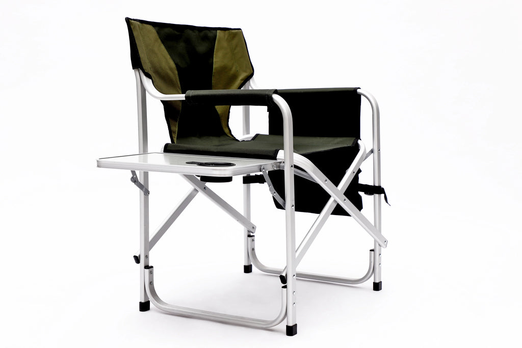 Padded Folding Outdoor Chair with Side Table and Storage Pockets, Lightweight Oversized Directors Chair, Green V232