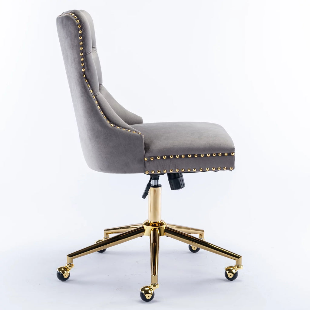 Velvet Upholstered Tufted Office Chair with Golden Metal Base I955873