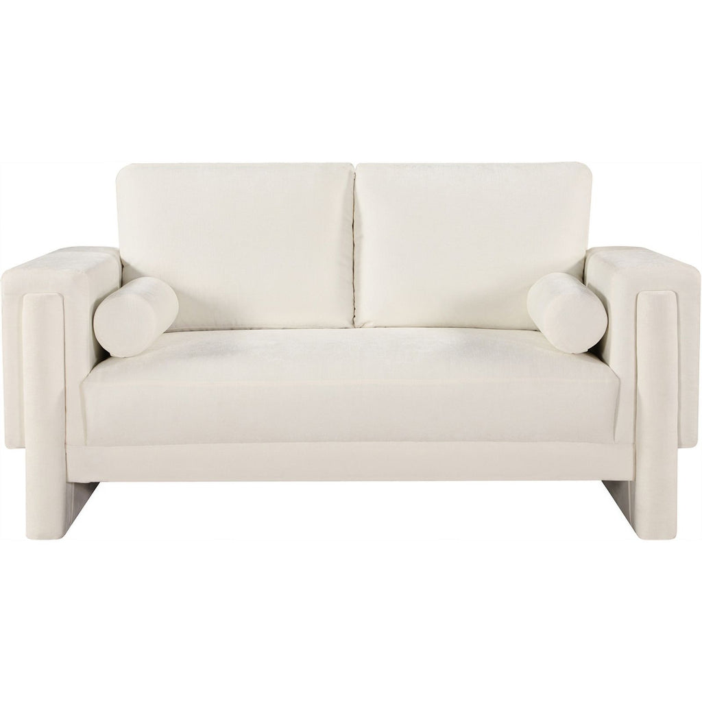 Cream Chenille Fabric Loveseat J565