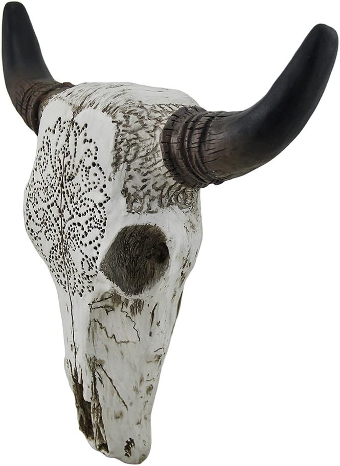 Carved White Bull Skull Wall Hanging Pack of 2 G2762