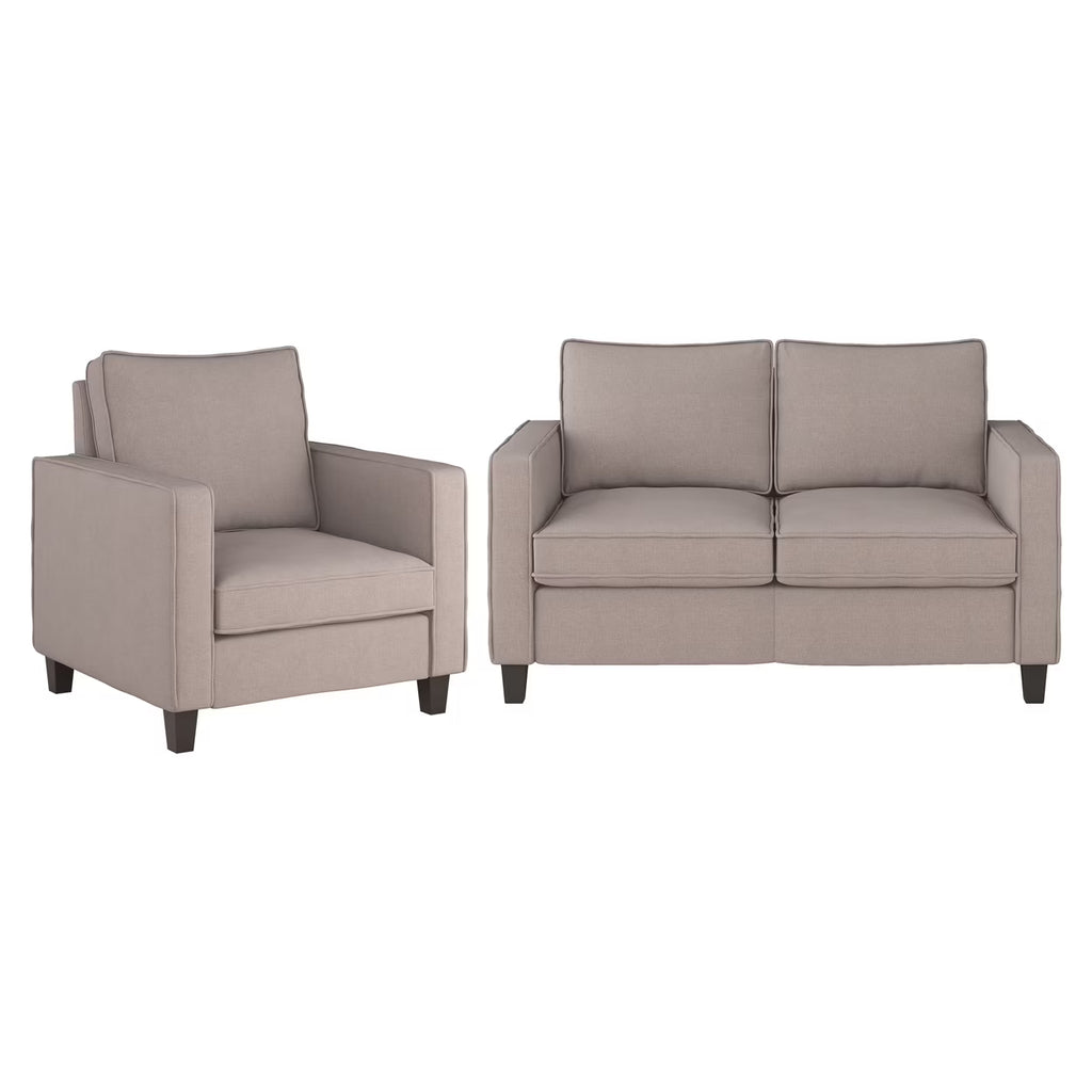 Beige Fabric Loveseat Sofa and Accent Chair Set - 2pcs V75605